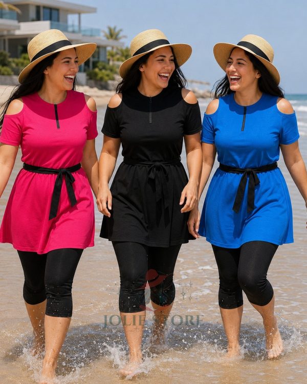 Ensemble de Bain Couvrant Femme – Tunique & Legging Capri | 3 Couleurs